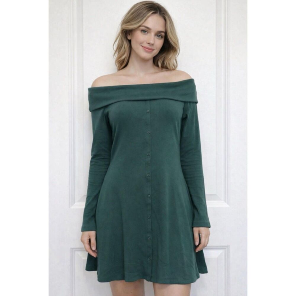 Wild Fable Off The Shoulder Green Dress XXL Women's Long Sleeve NWT New - Picture 2 of 12